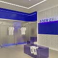 ADFER ERROR Clothing Store With White Shirts Transparent Hangers Blue Wall And Purple