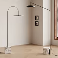 Modern Floor Lamp With Marble Base Living Room Interior Wall Art Window Blinds Wooden Floor