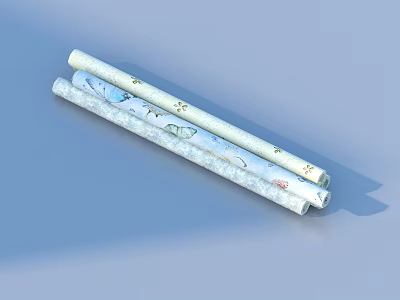 Light Blue Green Household Item Rolls with Star Moon Patterns and Soft Texture 3d model