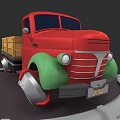 Red Cartoon Truck With Green Silver Wheels And Yellow Boxes On Bed