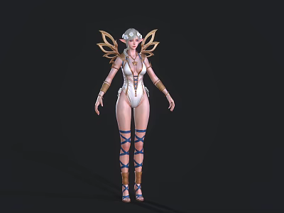 Game Movie Female Character With Golden Wings White Outfit And Blue Straps 3d model