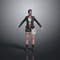 3D Character Model With Purple Hair Gas Mask And Tactical Outfit Design