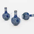 Blue And White Ceramic Vases With Intricate Patterns And Round Body Design