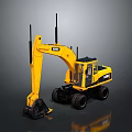 CAT Yellow Wheel Excavator With Long Boom Black Bucket And Operator Cab