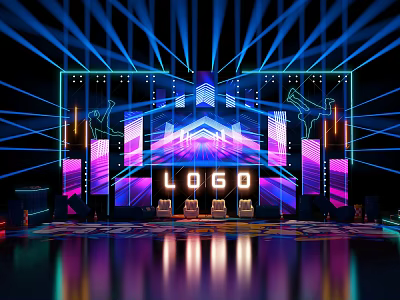 Modern Performance Stage With Neon Lighting Beams Background Screen And LOGO 3d model