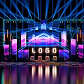 Modern Performance Stage With Neon Lighting Beams Background Screen And LOGO 3d model