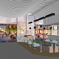 Modern Café Interior Design With Wavy Ceiling Glass Walls And Outdoor Seating