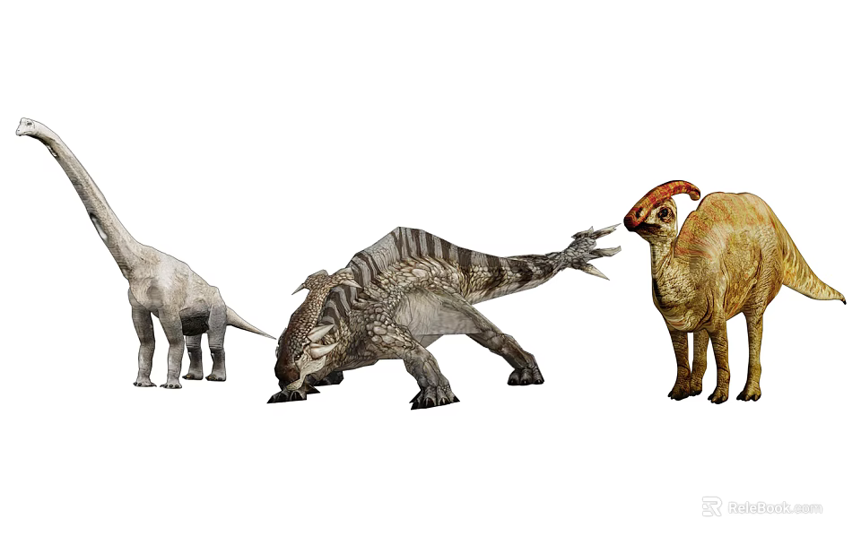 Different Types of Prehistoric Reptiles Featuring Long Necked and Horned Species 3d model 