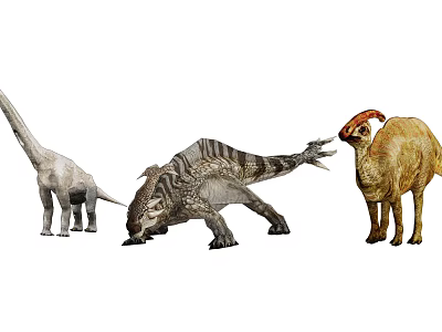 Different Types of Prehistoric Reptiles Featuring Long Necked and Horned Species 3d model