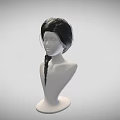 Game Movie Character Black Long Hair Braided Hairstyle Wig Design On White Mannequin