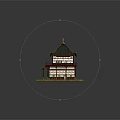 Traditional East Asian Multi Story Building With Red Walls Curved Eaves And Dark Tiled Roof