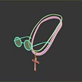 Stylish Gold Chain Necklace With Cross Pendant And Round Decorative Accents