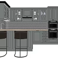 Gray Kitchen Cabinets With Glass Doors Wooden Countertop Hexagonal Tile Backsplash And Bar Stools