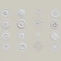 Multiple White Ceiling Medallions With Various Intricate Patterns On Beige Background 3d model