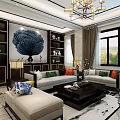 Modern Spacious High Ceiling Living Room Interior With Artistic Wooden Accent Wall And Luxury Chandelier