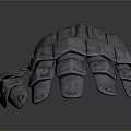 Sci Fi Character Using Metal Mechanical Glove With Articulated Joints And Dark Background