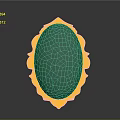 Green Oval Gemstone With Golden Ornate Frame And Building Reflection On Surface
