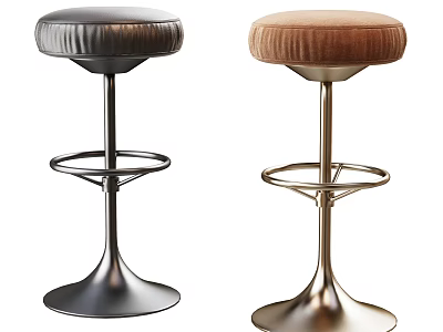 Modern Bar Stools With Black Brown Padded Seats And Metal Bases 3d model
