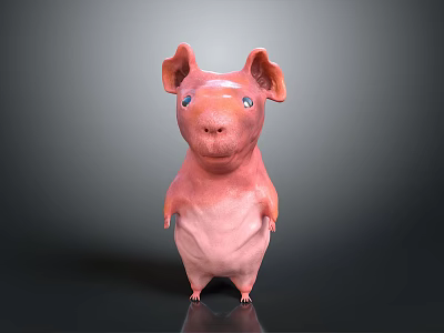 Cute Pink Pig 3D Character Model With Standing Pose And Big Ears 3d model