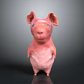Cute Pink Pig 3D Character Model With Standing Pose And Big Ears