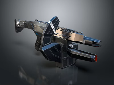 Futuristic Sci-Fi Weapon With Metallic Dual Barrel Structure And Sleek Black Finish 3d model