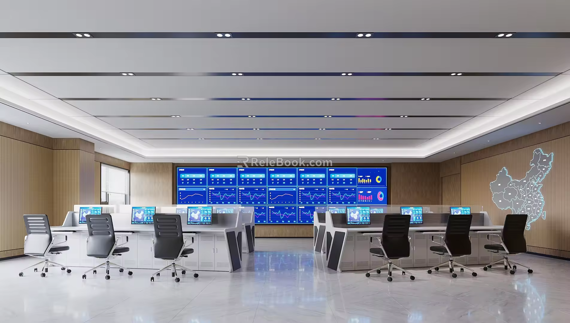 Command Control Room of Modern Monitoring Room 3d model