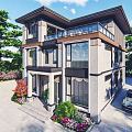 Modern Two Story Detached Villa With Large Windows Garden And Parking Space