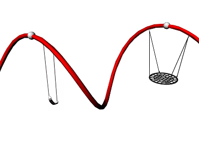 Red Wavy Frame Outdoor Playground Equipment With Swings And Net Swing 3d model