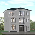 Two Story White Detached Villa With Black Roof Balcony Large Windows And Lawn