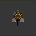 Sci Fi Mechanical Weapon with Blue Grip Yellow Accents and Metallic Finish