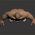 Muscular Build Bald Game Movie Character With Shirtless Torso Abs Cybernetic Pants Red White Shoes
