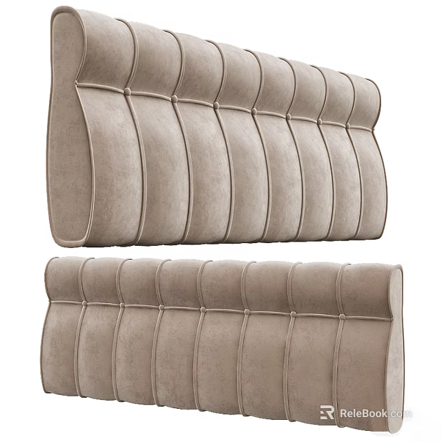 Modern Light Brown Upholstered Headboard With Vertical Stitching And Velvet Fabric 3d model 