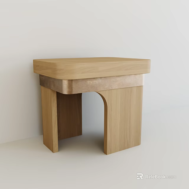 Modern Wooden Stool With Square Seat Arched Legs And Metal Trim 3d model 