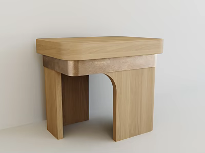 Modern Wooden Stool With Square Seat Arched Legs And Metal Trim 3d model
