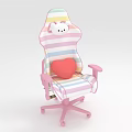 Cute Colorful Striped Chair With Pink Frame Teddy Bear Decor And Heart Shaped Cushion
