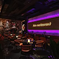 Stylish Bar Interior With Rows Of Colorful Bottles Illuminated Counter And Cozy Seats