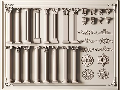 Classical Roman Columns with Various Capitals and Ornate Decorative Details for Architectural Design Displays 3d model