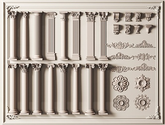 Classical Roman Column Lamp Plate Villa Carved Plaster Column Villa Door Column 3d model