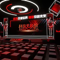 Futuristic Technology Stage With Red Modern Design And Large Screen Seats 3d model
