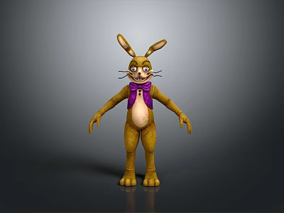 3D Rabbit Character With Yellow Body Purple Bow Tie And Standing Pose 3d model
