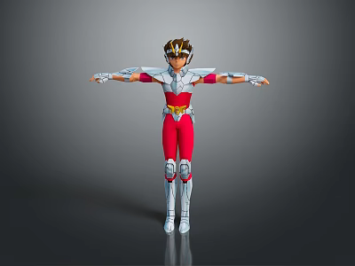 Armor Clad Hero With Silver Red Gold Armor Standing Arms Outstretched On Gray Gradient Background 3d model
