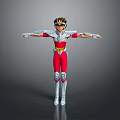 Armor Clad Hero With Silver Red Gold Armor Standing Arms Outstretched On Gray Gradient Background