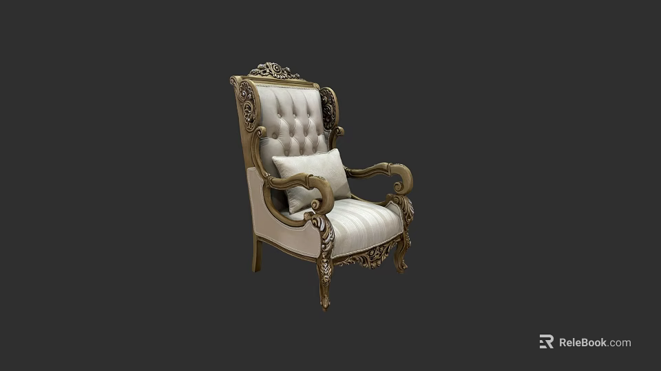 Classical Sofa Set With Ornate Carving Beige Upholstery Gold Accent Armrest Legs And Cushion 3d model 