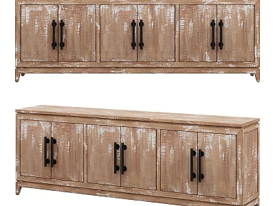 Vintage Wooden Storage Cabinets With Distressed Finish Black Handles And Multiple Doors 3d model