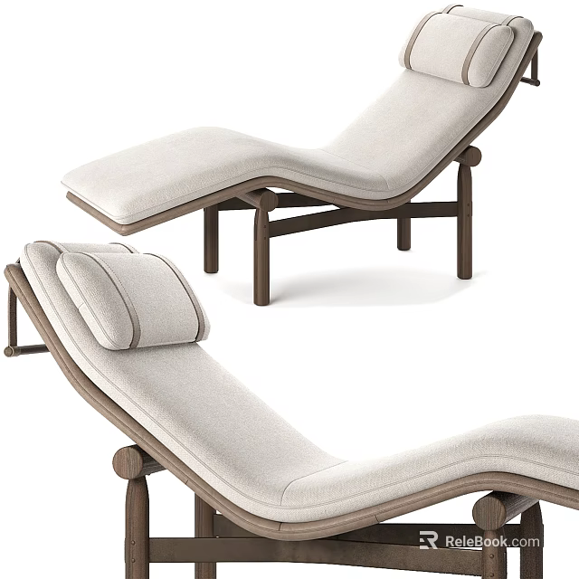 Modern Beige Chaise Lounge With Wooden Frame And Comfortable Upholstered Cushion 3d model 