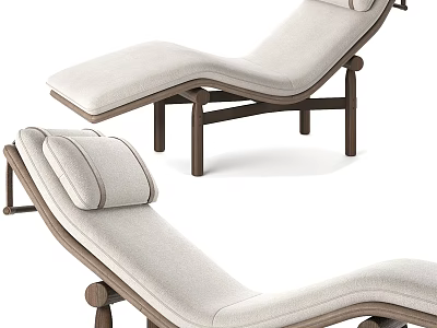 Modern Beige Chaise Lounge With Wooden Frame And Comfortable Upholstered Cushion 3d model