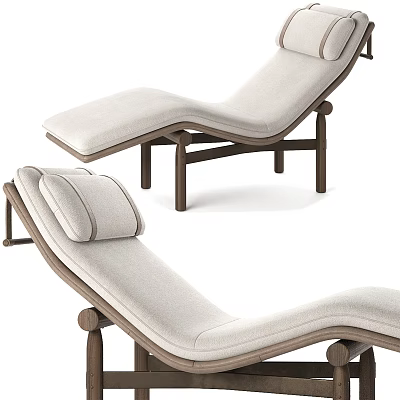 Modern Beige Chaise Lounge With Wooden Frame And Comfortable Upholstered Cushion 3d model