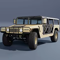 Military Style Hummer SUV With Large Off Road Tires And Metal Grille Doors