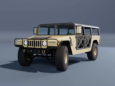 Military Style Hummer SUV With Large Off Road Tires And Metal Grille Doors 3d model