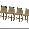 Kids Wooden Chair with Cute Animal Face Design and Dog Cat Patterns for Children